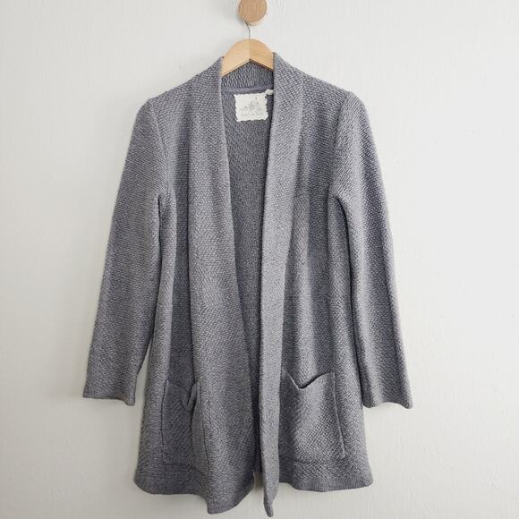 ANTHROPOLOGIE Angel Of The North Grey Chunky Cable Knit Cardigan Sweater - Picture 1 of 8